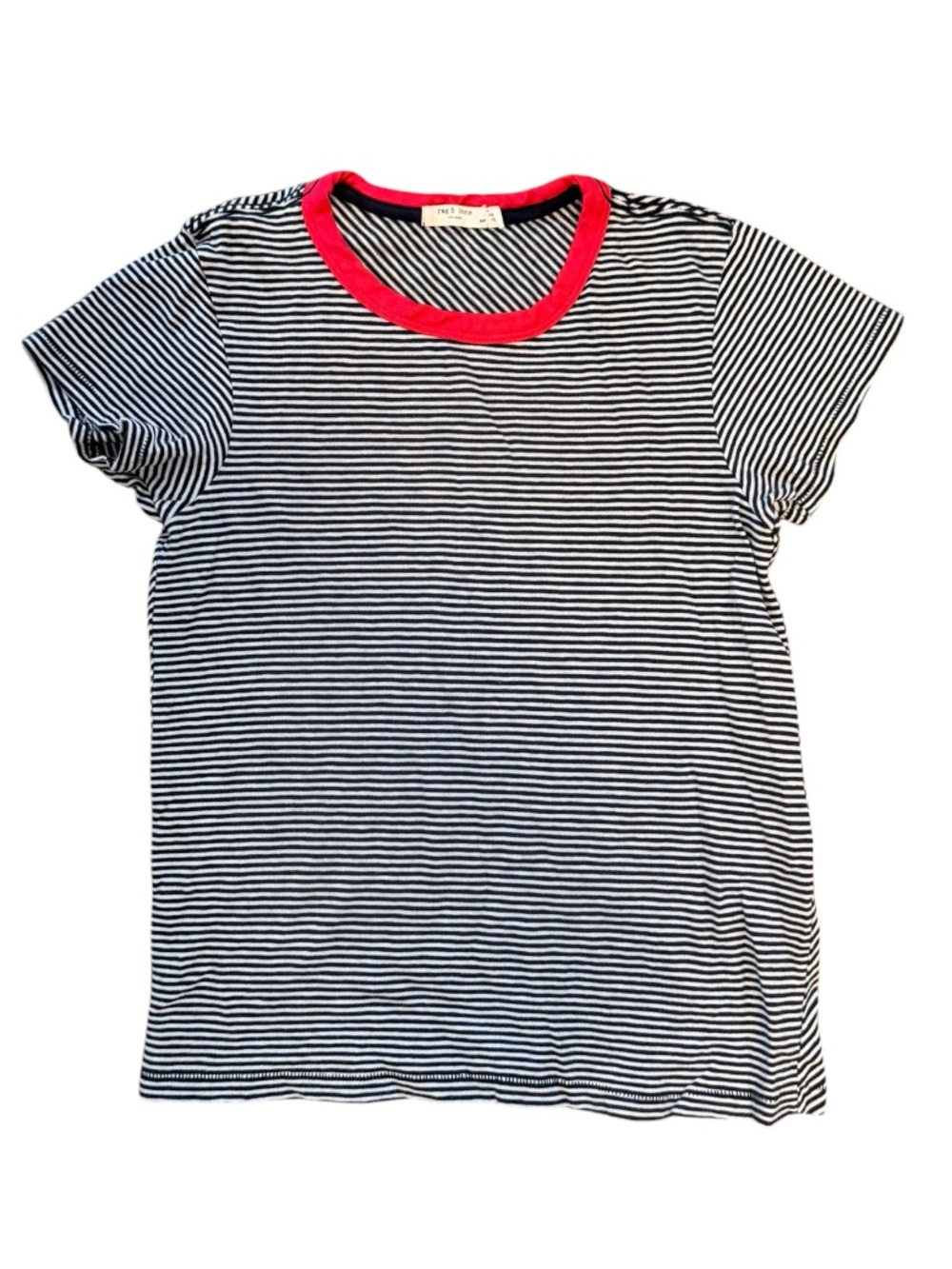 rag & bone Blue & White Striped Tee with Hot Pink Neckline